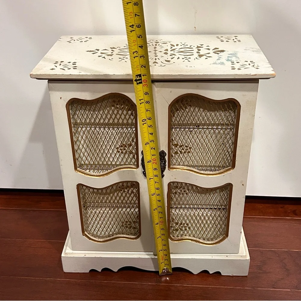 Vintage Jewelry Box French Provincial White Cabinet Music Box hand painted